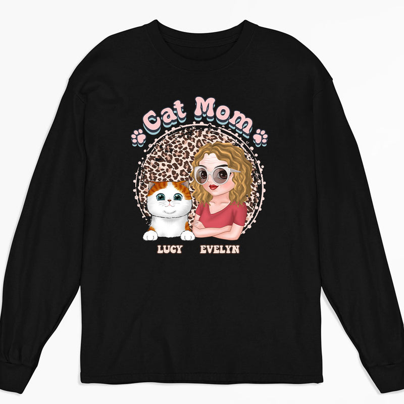 Cat Mom Leopard - Personalized Custom Long Sleeve T-shirt