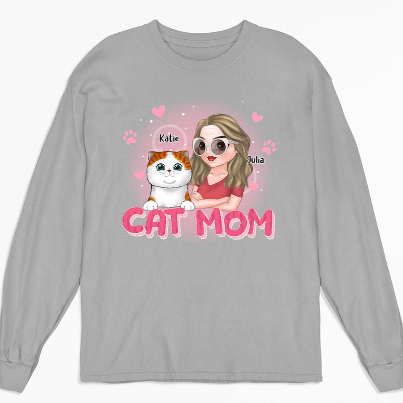 Cat Mom Cartoon - Personalized Custom Long Sleeve T-shirt