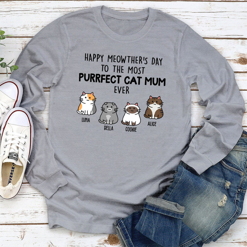 Purrfect Cat Mom - Personalized Custom Long Sleeve T-shirt