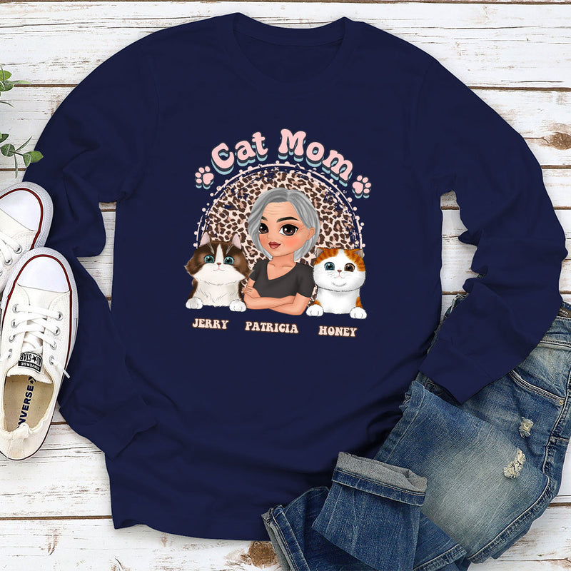 Cat Mom Leopard - Personalized Custom Long Sleeve T-shirt