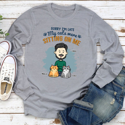 Cat Sitting On Me - Personalized Custom Long Sleeve T-shirt