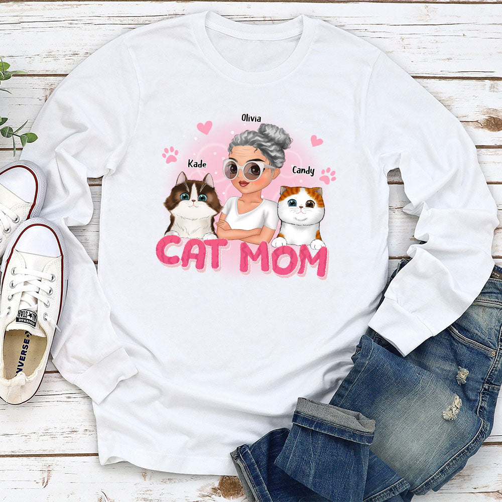 Cat Mom Cartoon - Personalized Custom Long Sleeve T-shirt