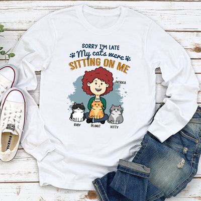 Cat Sitting On Me - Personalized Custom Long Sleeve T-shirt