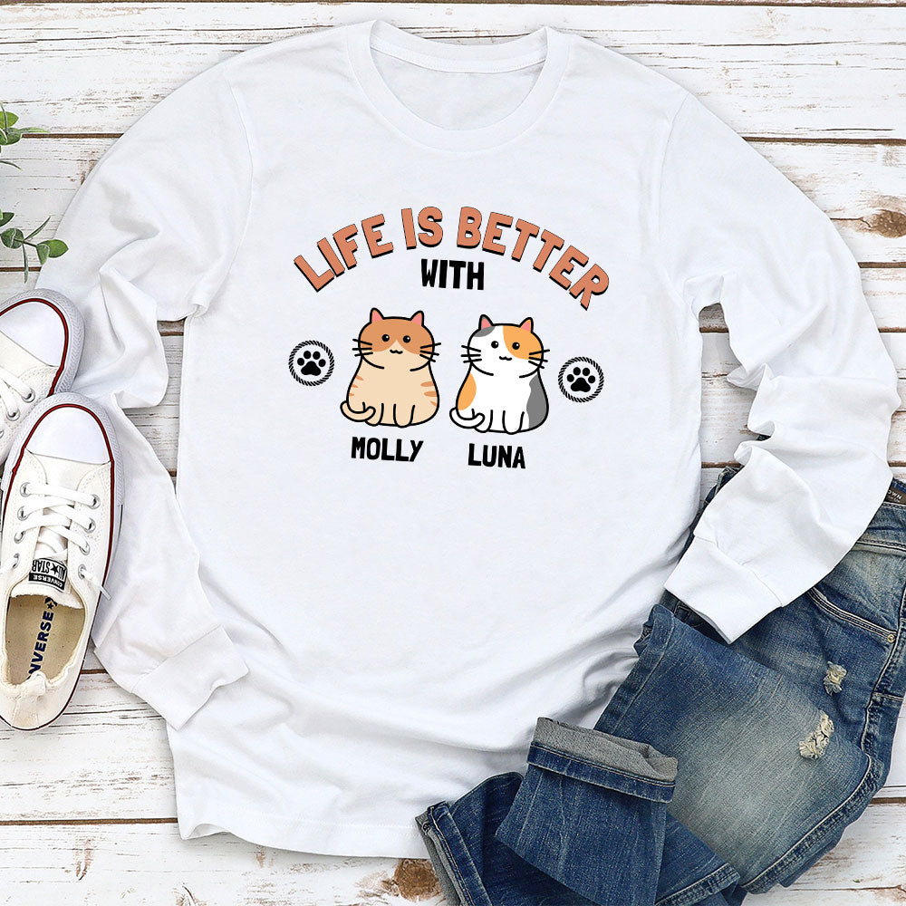 Life With Cats - Personalized Custom Long Sleeve T-shirt