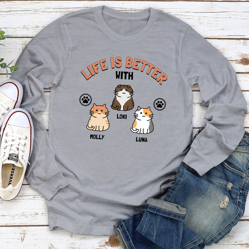 Life With Cats - Personalized Custom Long Sleeve T-shirt