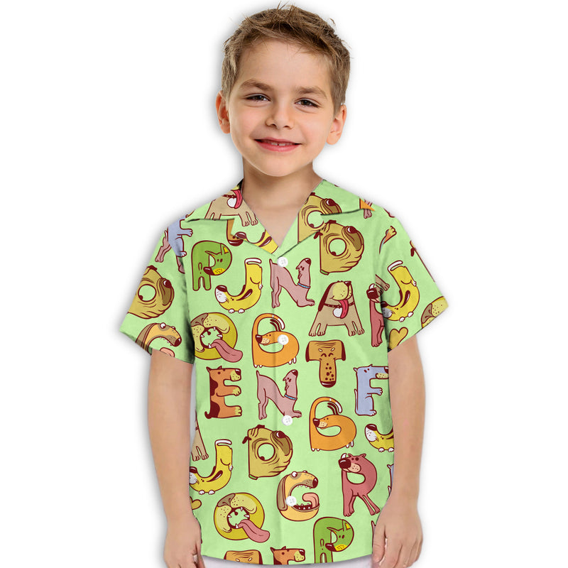 Dog And Alphabet Green - Kids Button-up Shirt