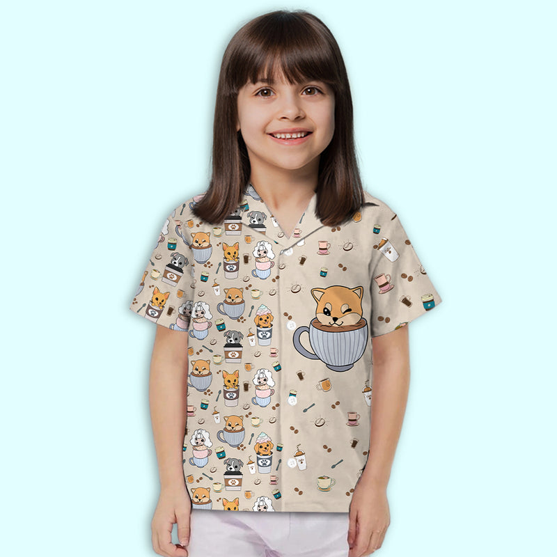 Dog And Cafe - Kids Button-up Shirt