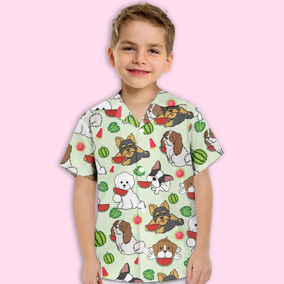 Dog Eats Watermelon Green - Kids Button-up Shirt