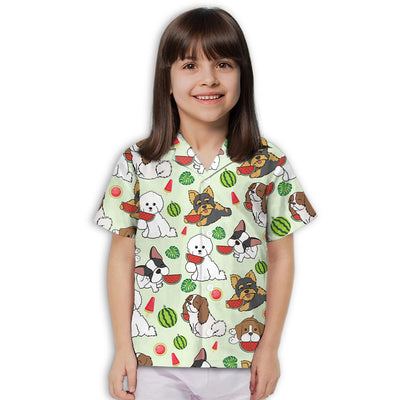 Dog Eats Watermelon Green - Kids Button-up Shirt