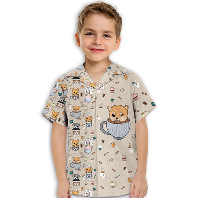 Dog And Cafe - Kids Button-up Shirt