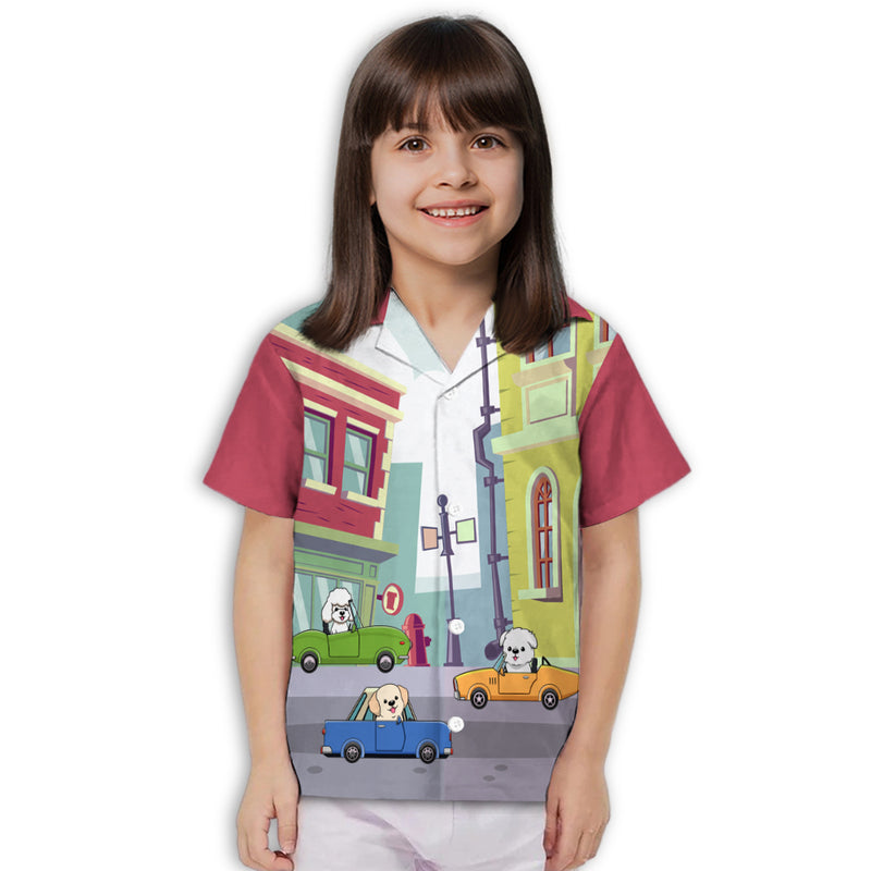 Dog And Car - Kids Button-up Shirt