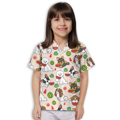 Dog Eats Watermelon Pink - Kids Button-up Shirt