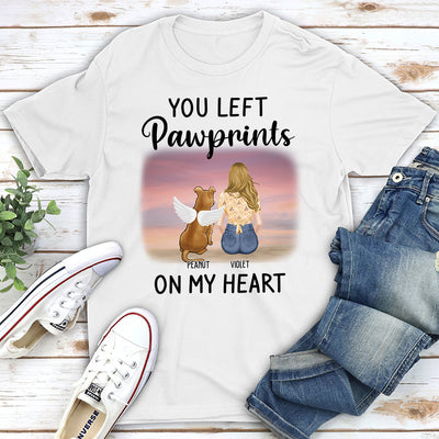 Left Pawprints On My Heart - Personalized Custom Unisex T-shirt