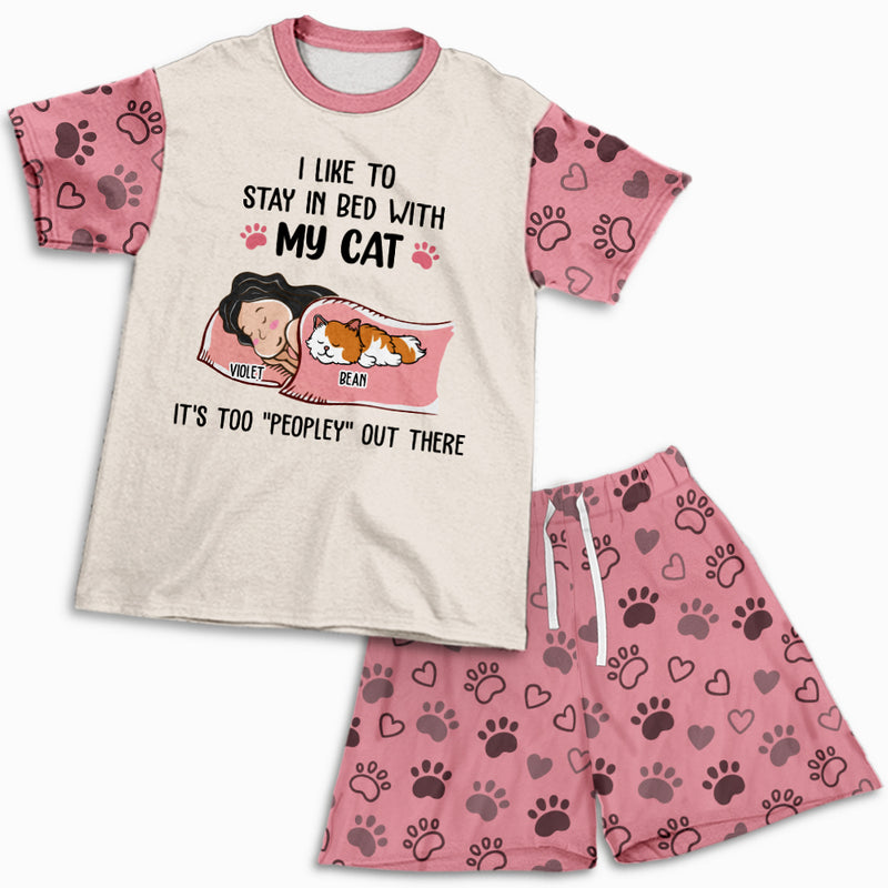 Stay In Bed With Cats - Personalized Custom Short Pajama Set