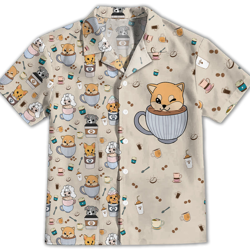 Dog And Cafe - Kids Button-up Shirt