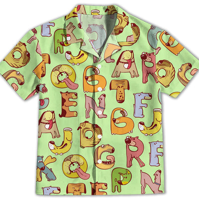 Dog And Alphabet Green - Kids Button-up Shirt