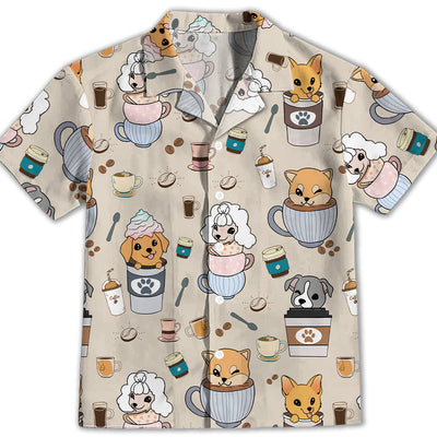 Dog And Coffee - Kids Button-up Shirt