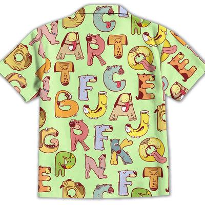 Dog And Alphabet Green - Kids Button-up Shirt