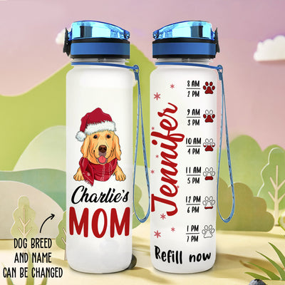 Dog Mom Christmas - Personalized Custom Water Tracker Bottle
