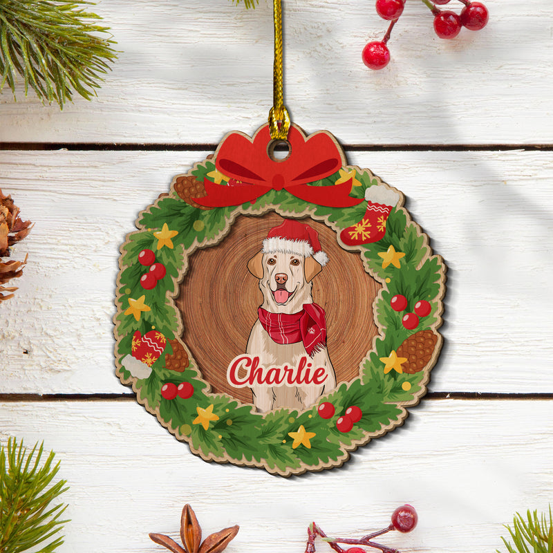 Dog Wreath - Personalized Custom 2-layered Wood Ornament