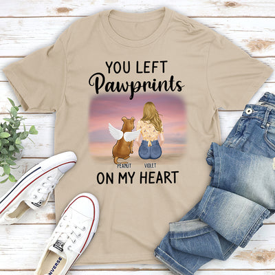 Left Pawprints On My Heart - Personalized Custom Unisex T-shirt
