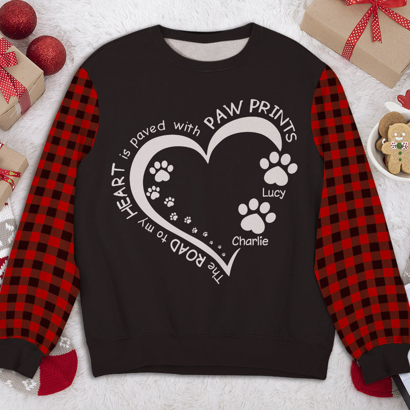 My Heart With Paw Prints - Personalized Custom All-Over-Print Sweatshirt