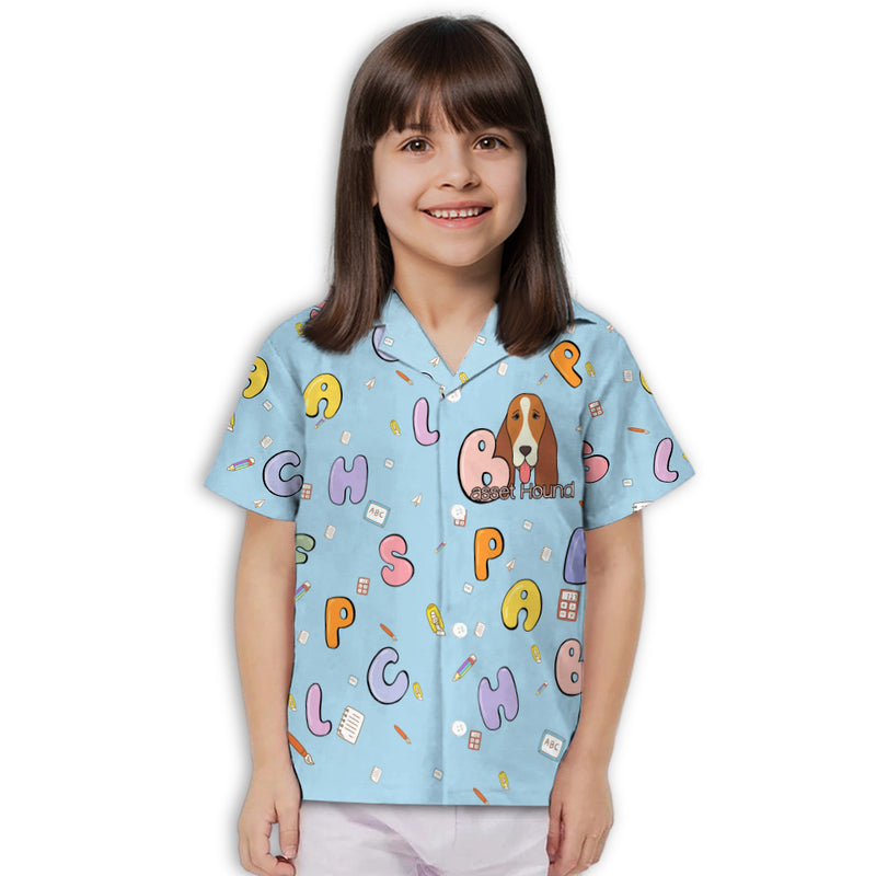 Basset Hound And Alphabet - Kids Button-up Shirt