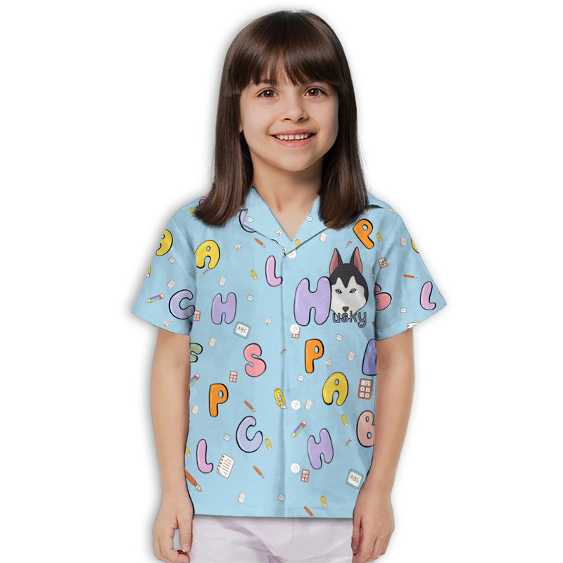 Husky And Alphabet - Kids Button-up Shirt