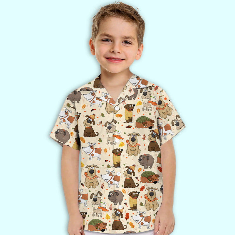 Dog And Autumn - Kids Button-up Shirt