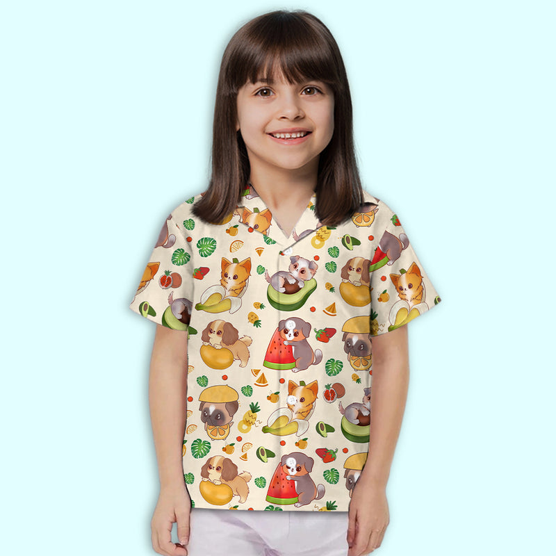 Dog And Fruit - Kids Button-up Shirt