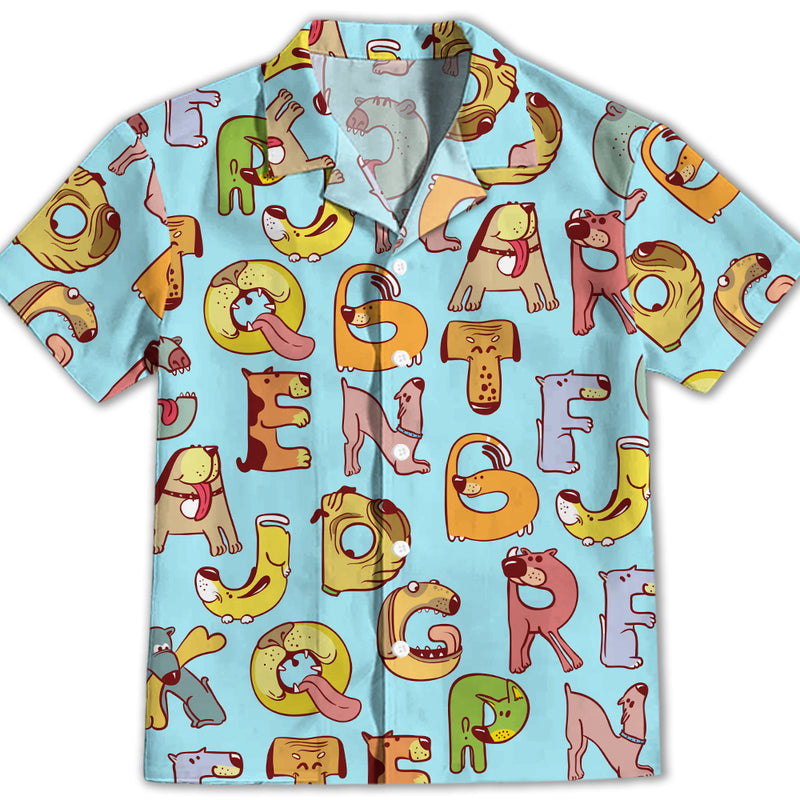 Dog And Alphabet Blue - Kids Button-up Shirt
