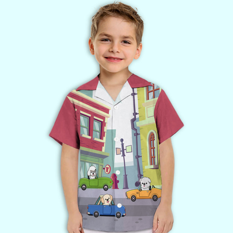 Dog And Car - Kids Button-up Shirt