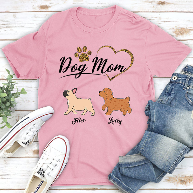 Dog Mom Heart 2 - Personalized Custom Unisex T-shirt