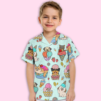 Dog And Ice Cream - Kids Button-up Shirt