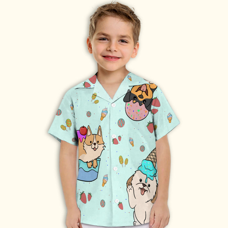 Dog And Ice Cream 3 - Kids Button-up Shirt