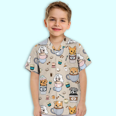 Dog And Coffee - Kids Button-up Shirt