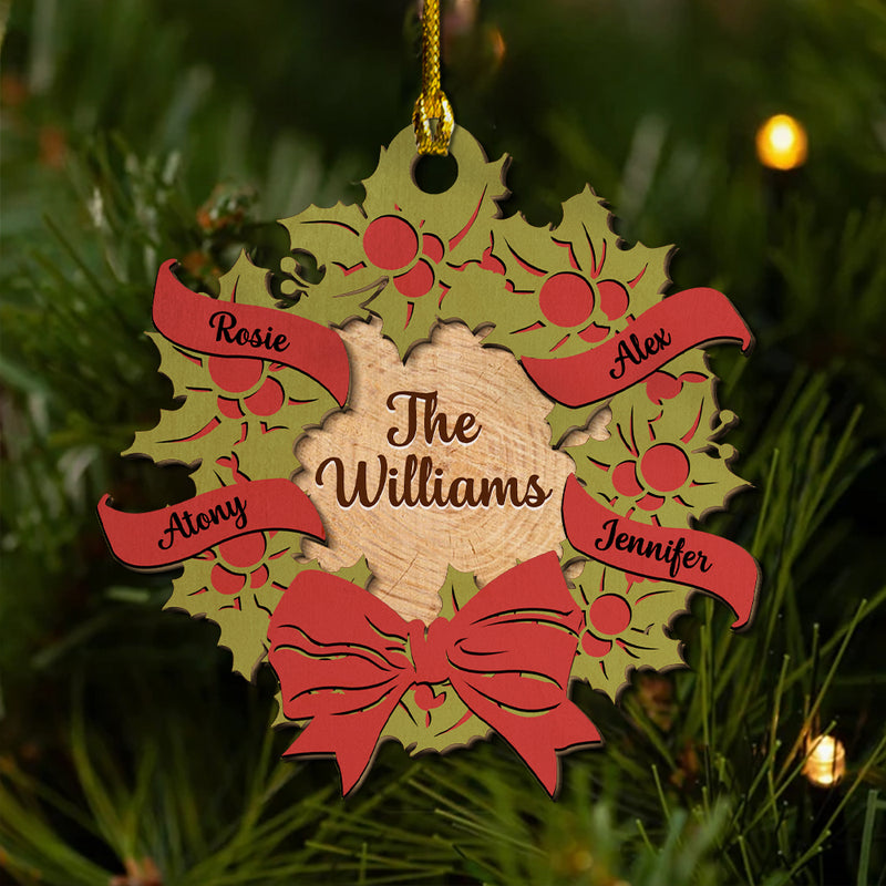 Family Wreath - Personalized Custom 2-layered Wood Ornament