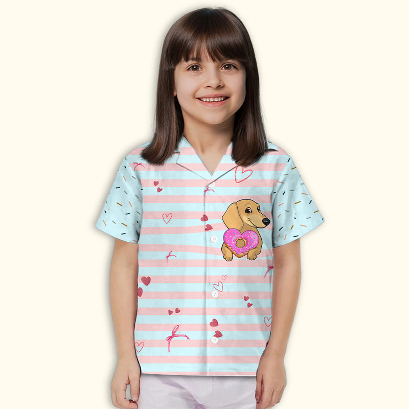 Dachshund And Donut - Kids Button-up Shirt