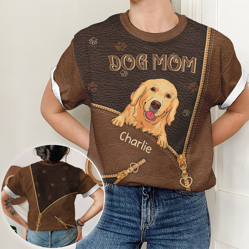 Dog Mom Zipper - Personalized Custom All-over-print T-shirt