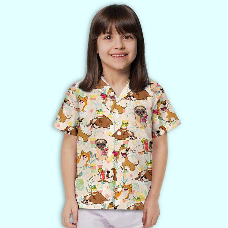 Dog And Cocktail - Kids Button-up Shirt