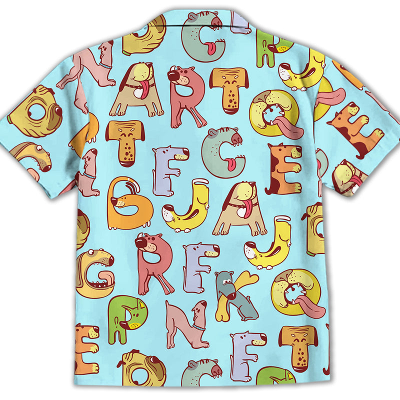 Dog And Alphabet Blue - Kids Button-up Shirt