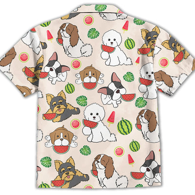 Dog Eats Watermelon Pink - Kids Button-up Shirt