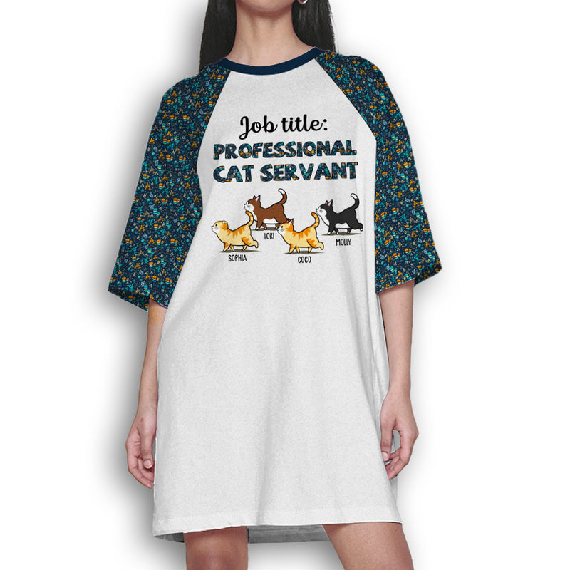 Professional Cat Servant Navy Flower - Personalized Custom 3/4 Sleeve Dress