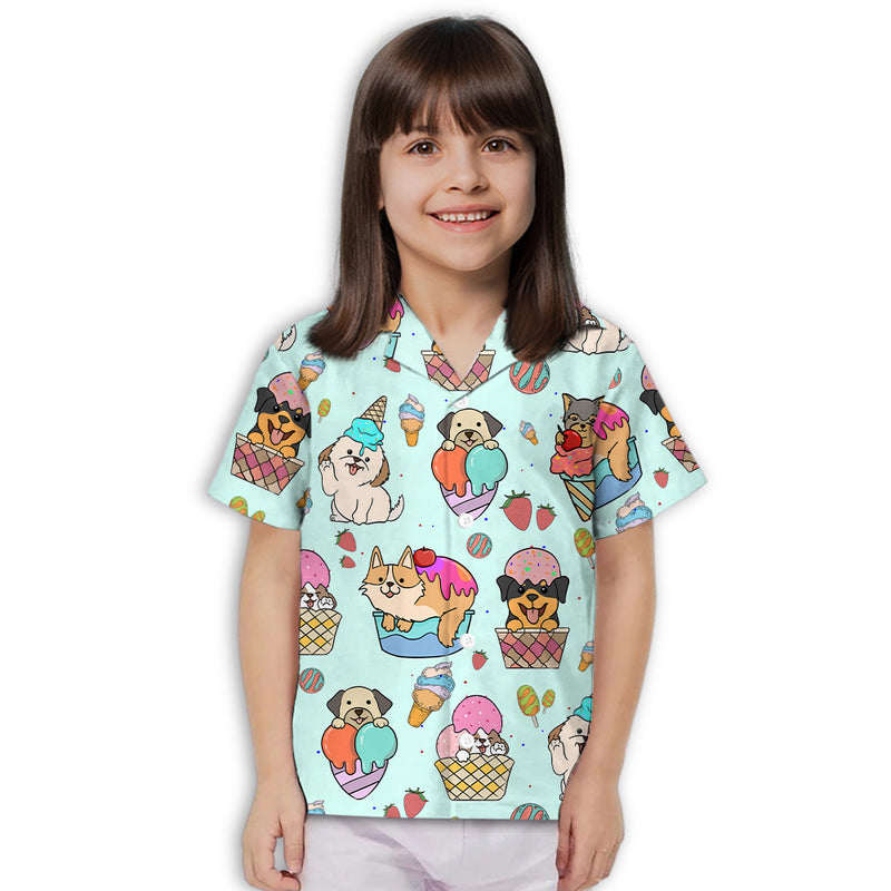 Dog And Ice Cream - Kids Button-up Shirt