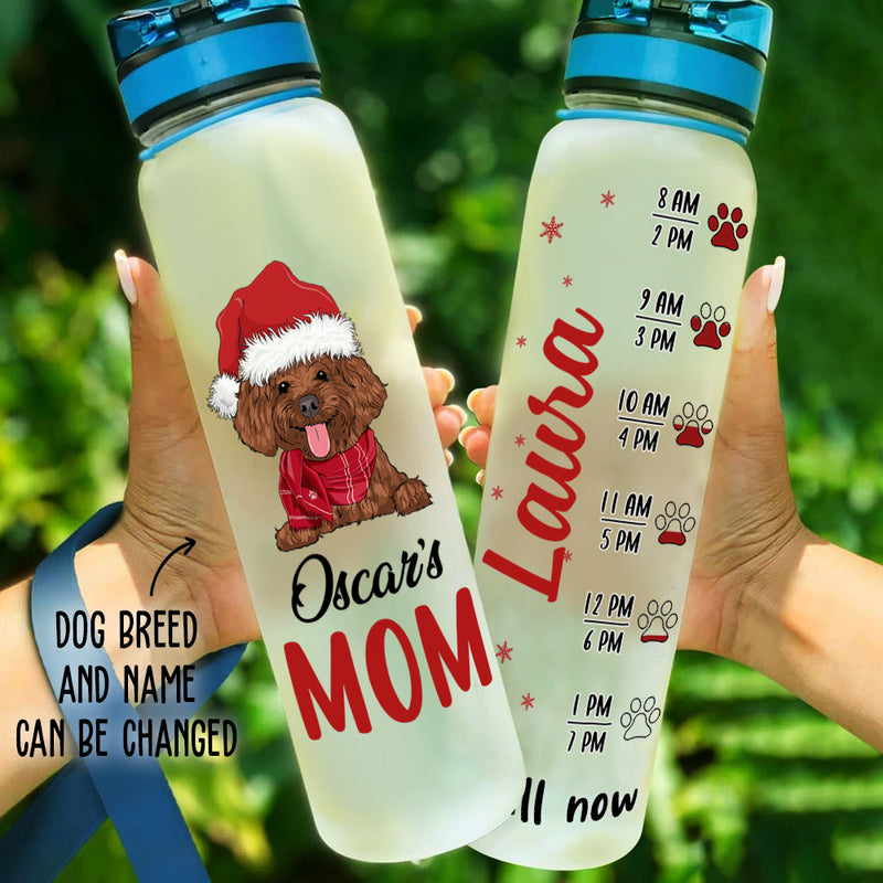 Dog Mom Christmas - Personalized Custom Water Tracker Bottle