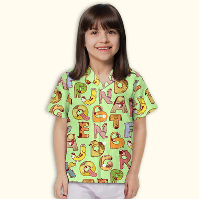 Dog And Alphabet Green - Kids Button-up Shirt