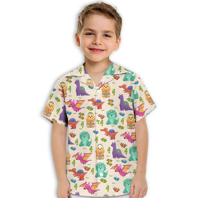 Dog And Dinosaur - Kids Button-up Shirt