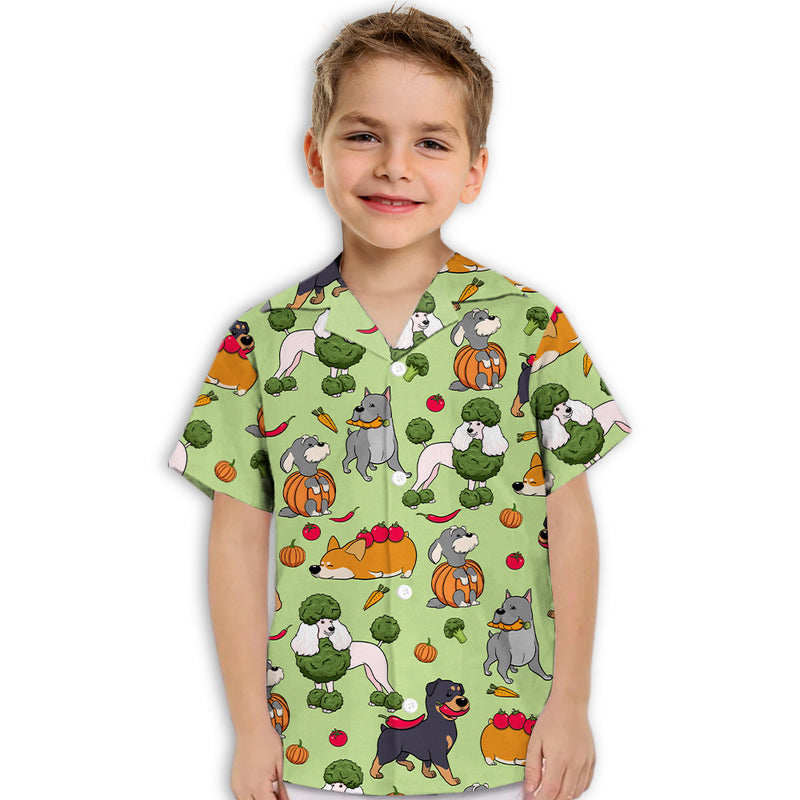 Dog And Vegetables - Kids Button-up Shirt