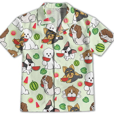 Dog Eats Watermelon Green - Kids Button-up Shirt