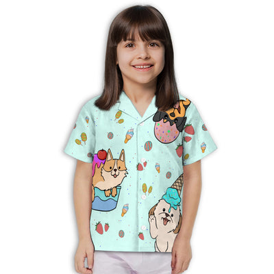Dog And Ice Cream 3 - Kids Button-up Shirt